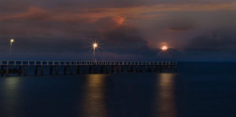 Merit For Moon Rise At Winnum Pier By Sam Fernando