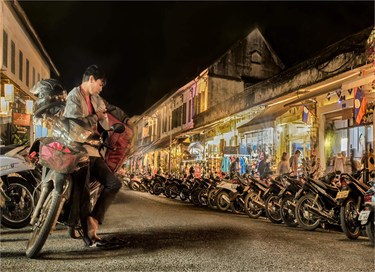 Merit For Print Gritty Night In Luang Prabang By Paul MacKay